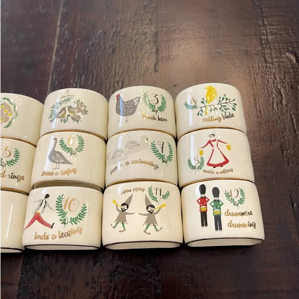 World Market 12 Days Of Christmas Napkin Rings Set Of 12 Ceramic Holiday Decor - Picture 3 of 4